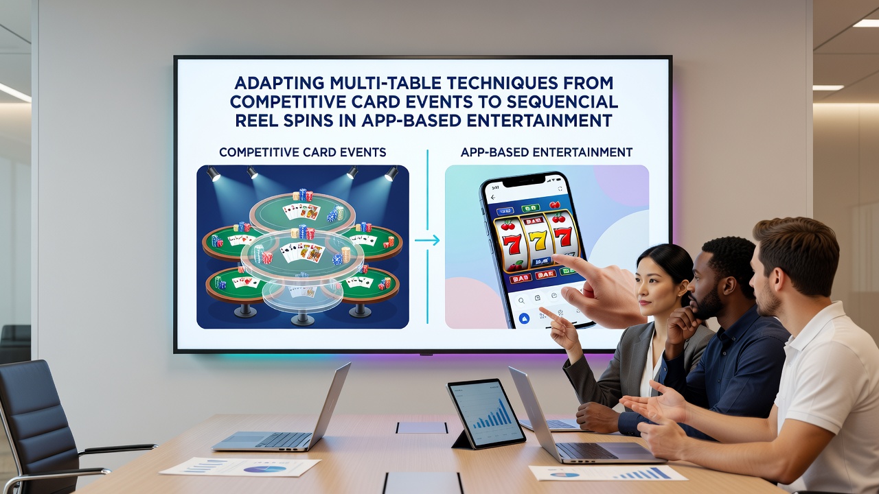 Visuele weergave van sequentiële reel spins gecombineerd met multi-tasking strategieën in mobiele applicaties