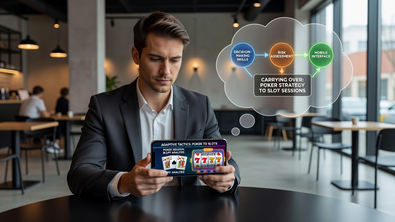 Mobiele interface met poker- en slotstrategieën in een digitale omgeving
