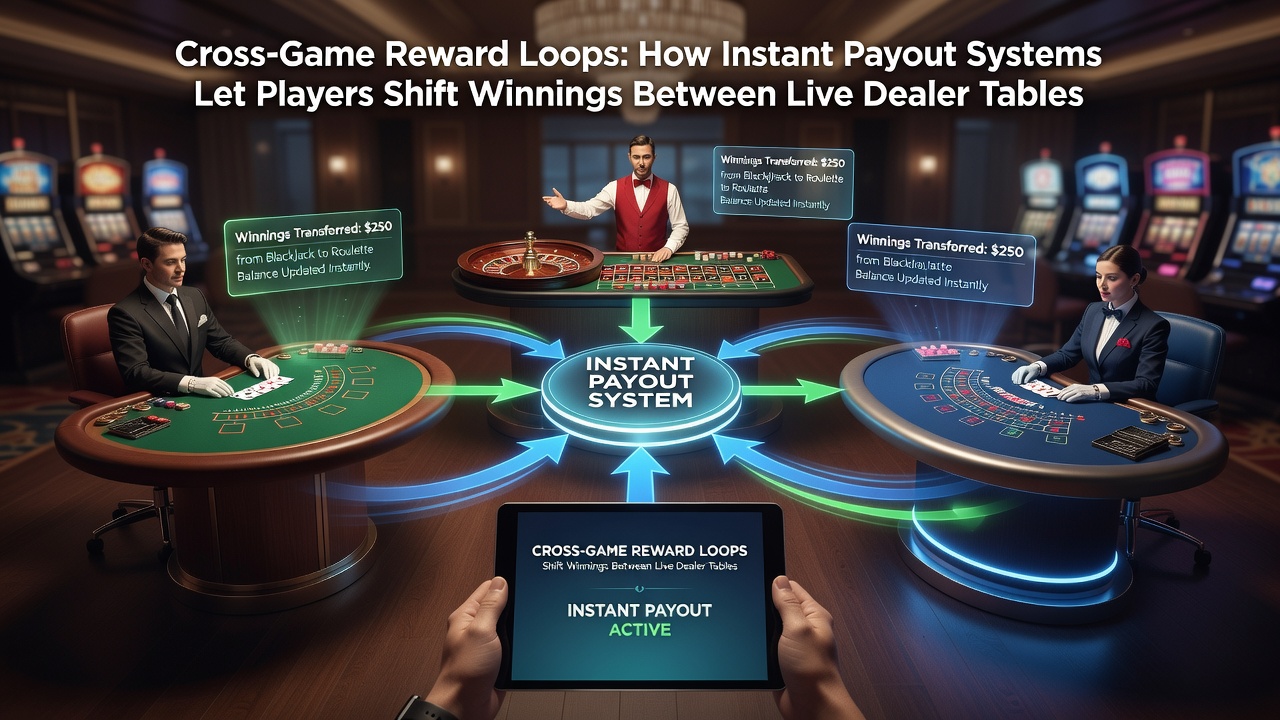 Diagram van winsten die verschuiven tussen live dealer games en mobiele slot leaderboards via instant payout technologie