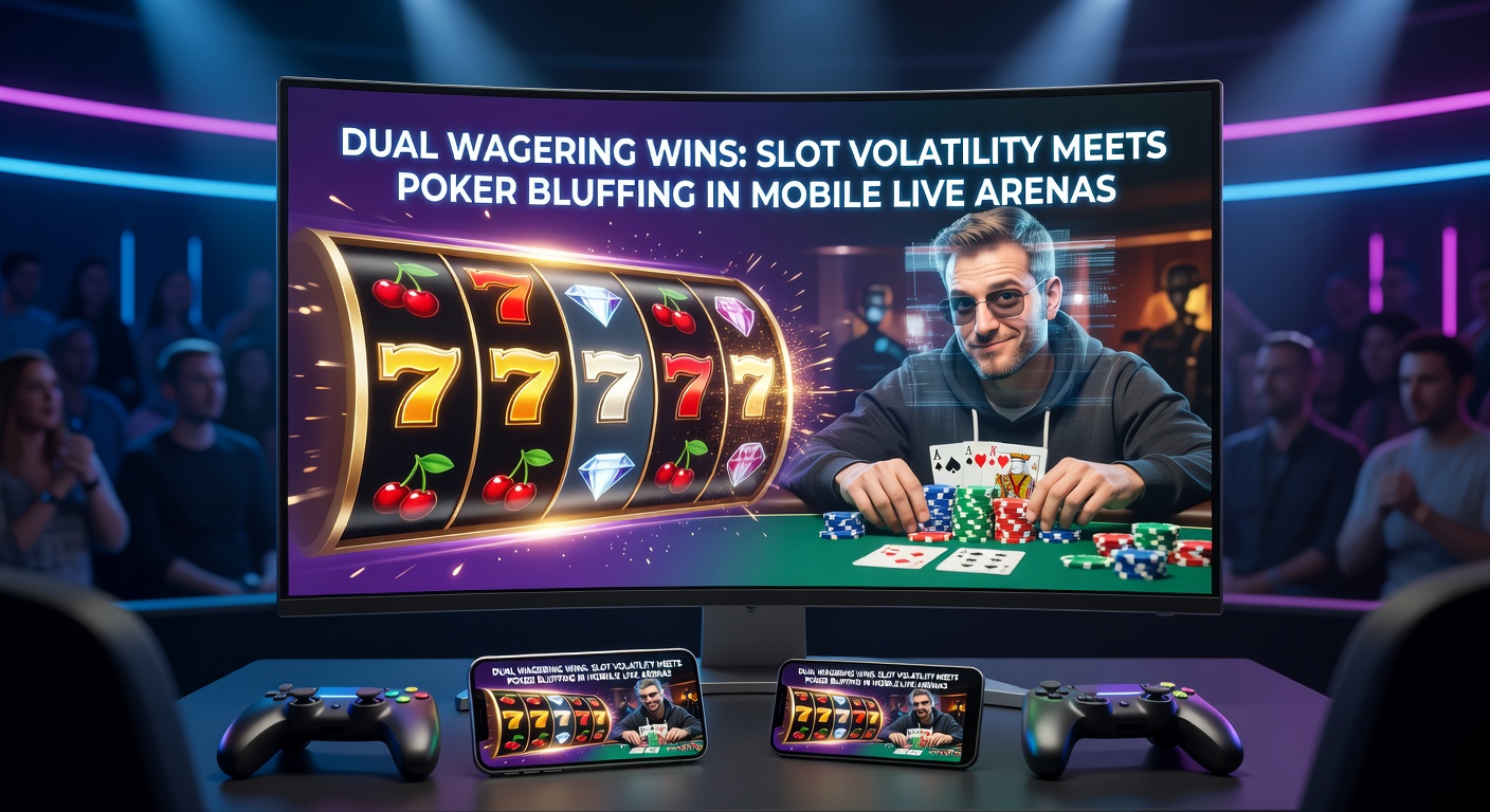 Mobiele live casino arena met slots en poker tafels, spelers bluffen terwijl volatiliteit piekt