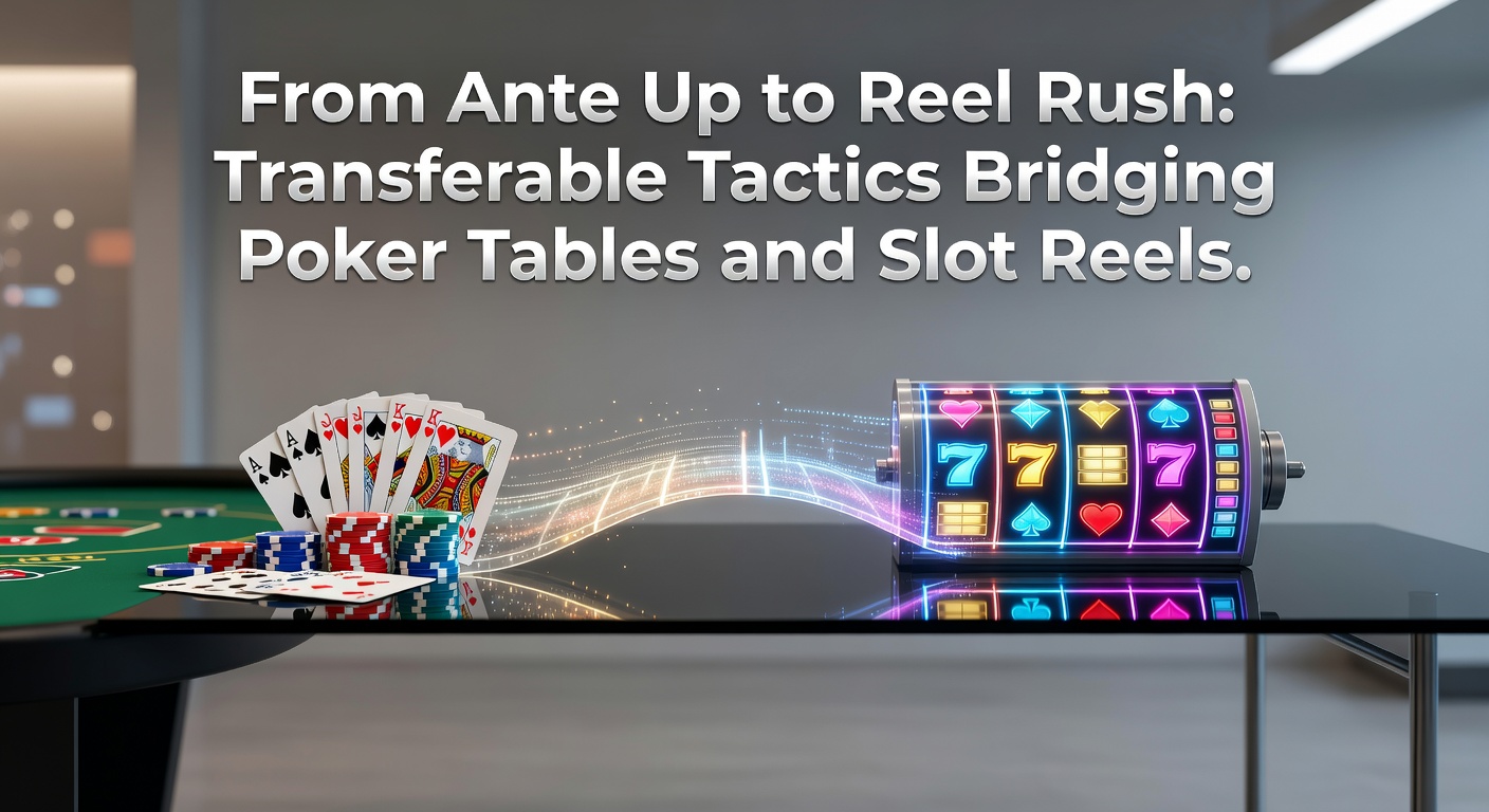 Pokerfiches en draaiende slotrollen symboliseren overlappende strategieën in kansspelen