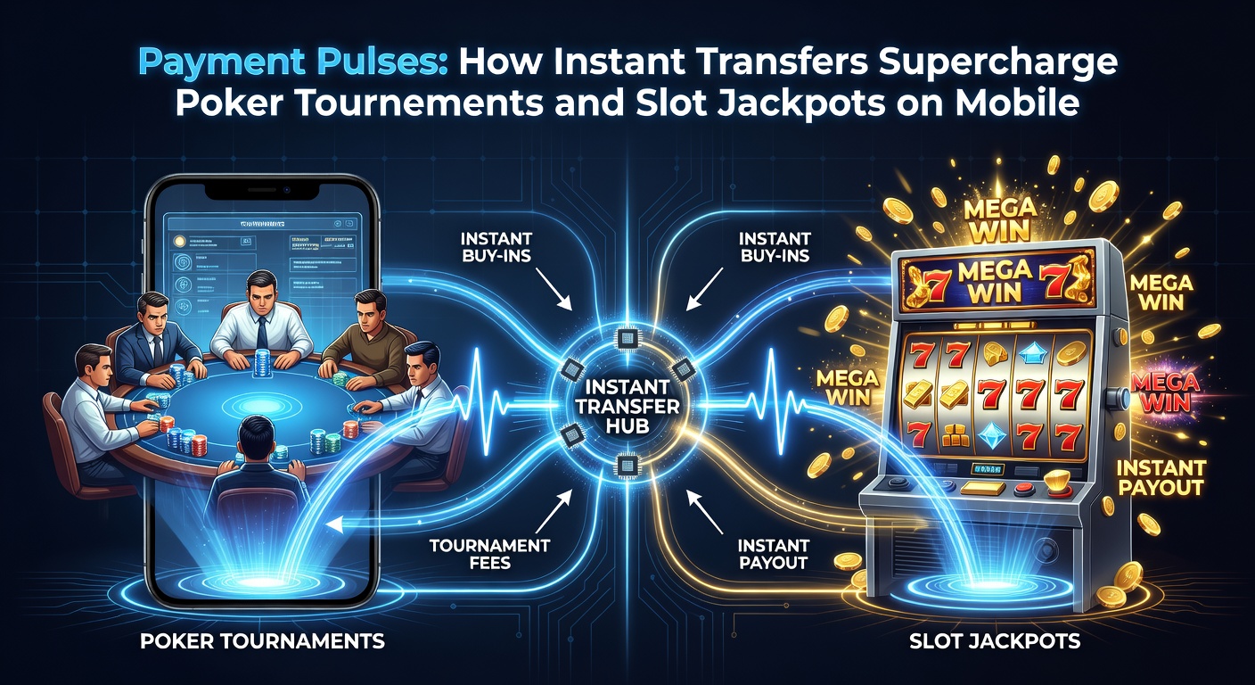 Grafiek van snellere transacties in poker en slots, met mobiel icoon en jackpot teller