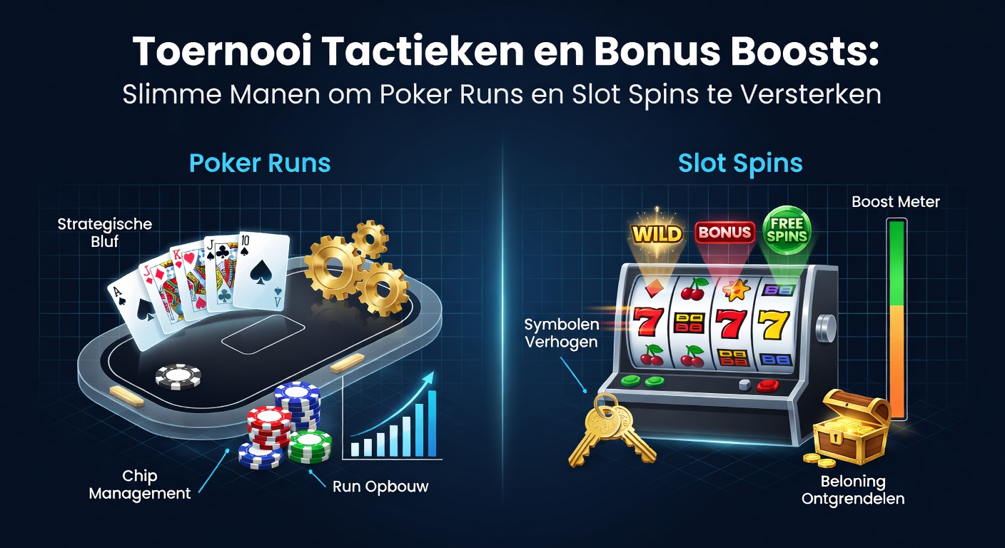 Grafiek met poker chips en slot symbolen die elkaar overlappen, illustrerend tactische boosts